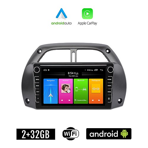TOYOTA RAV 4 (2000-2006) Android οθόνη αυτοκίνητου 2GB με GPS WI-FI (ηχοσύστημα αφής 8" ιντσών Apple CarPlay Android Auto Car Play Youtube Playstore MP3 USB Radio Bluetooth Mirrorlink εργοστασιακή, 4x60W, Navi)