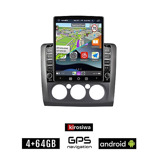 KIROSIWA FORD FOCUS (2005 - 2011) *Με χειροκίνητο κλιματισμό Android οθόνη αυτοκίνητου 4GB με GPS WI-FI (ηχοσύστημα αφής 9.7" ιντσών Youtube Playstore MP3 USB Radio 4+64GB Bluetooth εργοστασιακή 4x60W grey γκρί)