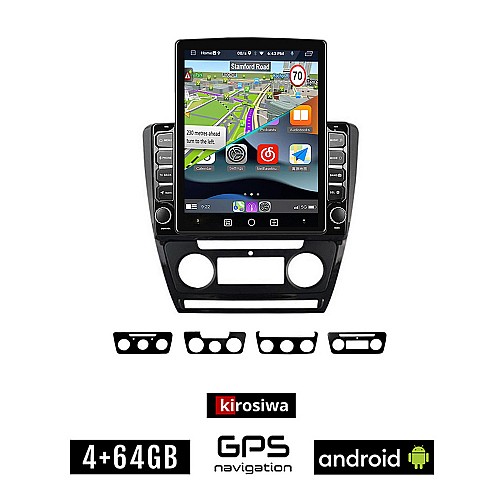 KIROSIWA SKODA OCTAVIA 5 (2005 - 2012) Android οθόνη αυτοκίνητου 4GB με GPS WI-FI (Mk2 ηχοσύστημα αφής 9.7" ιντσών OEM Youtube Playstore MP3 USB Radio 4+64GB Bluetooth Mirrorlink εργοστασιακή, 4x60W, μαύρο)