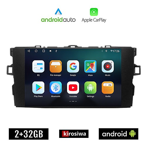 KIROSIWA TOYOTA AURIS (2007-2012) Android οθόνη αυτοκίνητου 2GB με GPS WI-FI (ηχοσύστημα αφής 7" ιντσών OEM Android Auto Apple Carplay Youtube Playstore MP3 USB Radio Bluetooth Mirrorlink εργοστασιακή, AUX, 4x60W)