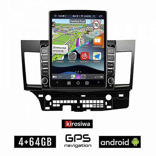 KIROSIWA MITSUBISHI LANCER (μετά το 2008) Android οθόνη αυτοκίνητου 4GB με GPS WI-FI (ηχοσύστημα αφής 9.7" ιντσών OEM Youtube Playstore MP3 USB Radio 4+64GB Bluetooth Mirrorlink εργοστασιακή, 4x60W, AUX)