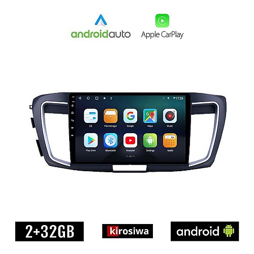 KIROSIWA HONDA ACCORD (2007 - 2013) Android οθόνη αυτοκίνητου 2GB με GPS WI-FI (ηχοσύστημα αφής 9" ιντσών OEM Android Auto Apple Carplay Youtube Playstore MP3 USB Radio Bluetooth Mirrorlink εργοστασιακή, 4x60W, AUX)