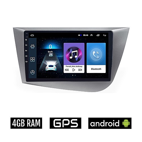 SEAT LEON (2005-2011) Android οθόνη αυτοκίνητου 4GB με GPS WI-FI (ηχοσύστημα αφής 9" ιντσών OEM Youtube Playstore MP3 USB Radio Bluetooth Mirrorlink εργοστασιακή, 4x60W, AUX, ασημί)
