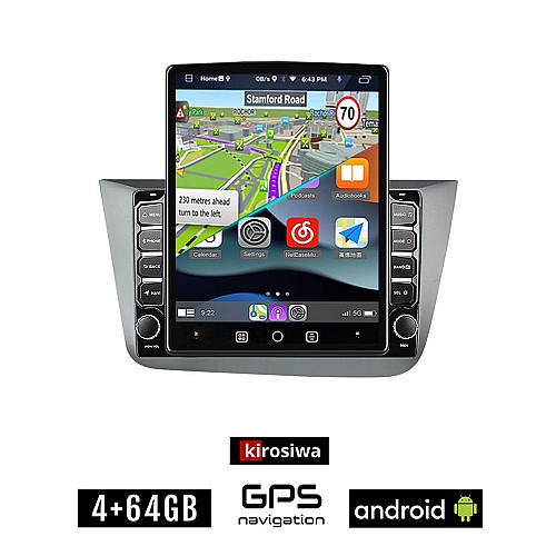 KIROSIWA SEAT ALTEA (2004-2015) Android οθόνη αυτοκίνητου 4GB με GPS WI-FI (ηχοσύστημα αφής 9.7" ιντσών OEM Youtube Playstore MP3 USB Radio 4+64GB Bluetooth Mirrorlink εργοστασιακή, 4x60W, ασημί)