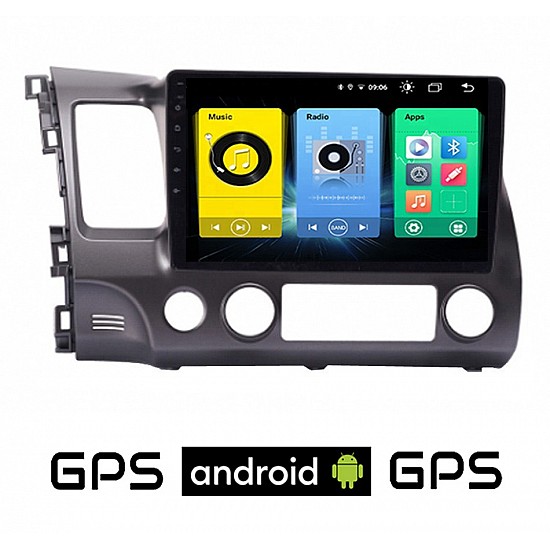 HONDA CIVIC 4D (2006 - 2012) Android οθόνη αυτοκίνητου με GPS WI-FI (ηχοσύστημα αφής 10" ιντσών OEM Youtube Playstore MP3 USB Radio Bluetooth Mirrorlink εργοστασιακή, 4x60W, AUX) HO141