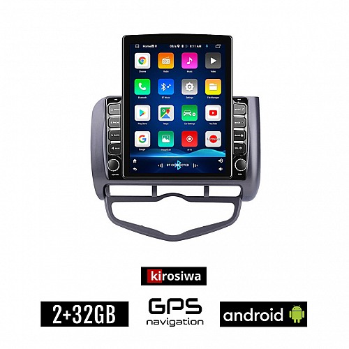 KIROSIWA HONDA JAZZ (2002-2008) CLIMA Android οθόνη αυτοκίνητου 2GB με GPS WI-FI (ηχοσύστημα αφής 9.7" ιντσών OEM Youtube Playstore MP3 USB Radio Bluetooth Mirrorlink εργοστασιακή, 4x60W, AUX)