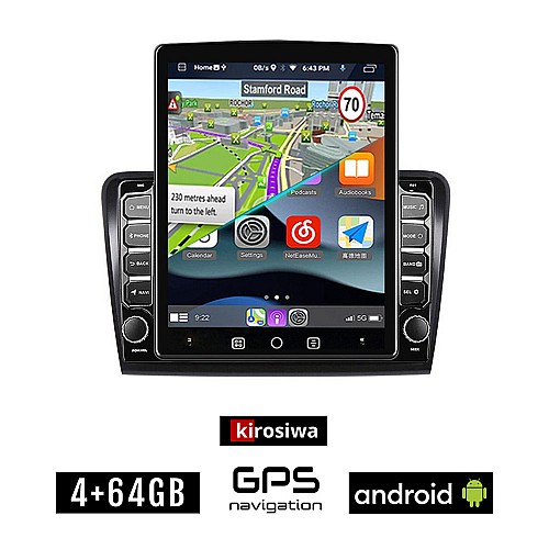 KIROSIWA SKODA SUPERB (2008 - 2015) Android οθόνη αυτοκίνητου 4GB με GPS WI-FI (ηχοσύστημα αφής 9.7" ιντσών Youtube Playstore MP3 USB Radio 4+64GB Bluetooth Mirrorlink εργοστασιακή, 4x60W, AUX)