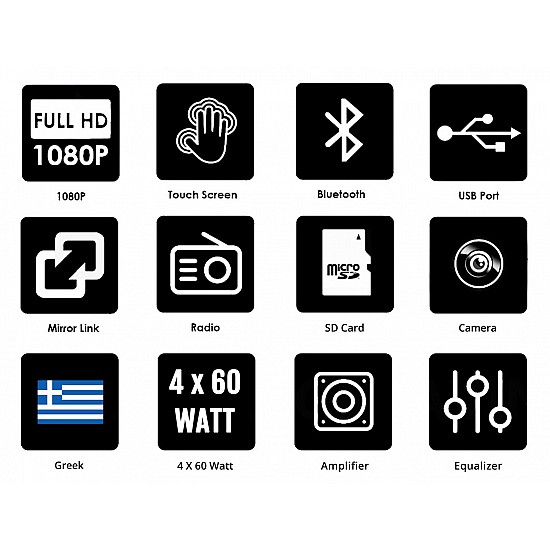 CAMERA + Ηχοσύστημα με multimedia οθόνη αυτοκινήτου αφής (7" ιντσών 2DIN ΕΛΛΗΝΙΚΗ ΓΛΩΣΣΑ, MP3, MP5, Bluetooth, Mirrorlink, Universal, 4x60W) 4907