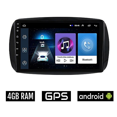 SMART 453 (μετά το 2016) Android οθόνη αυτοκίνητου 4GB με GPS WI-FI (ηχοσύστημα αφής 9" ιντσών FORTWO OEM Youtube Playstore MP3 USB Radio Bluetooth Mirrorlink εργοστασιακή, AUX, 4x60W) SM12-4GB