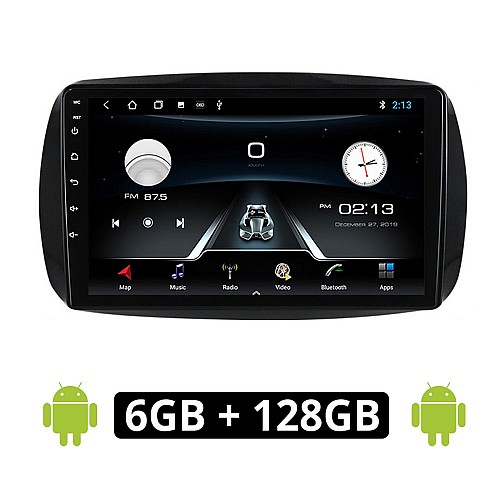 SMART 453 (μετά το 2016) Android οθόνη αυτοκίνητου 6GB με GPS WI-FI (ηχοσύστημα αφής 9" ιντσών FORTWO OEM Youtube Playstore MP3 USB Radio Bluetooth Mirrorlink εργοστασιακή, AUX, 4x60W) SM12-6GB