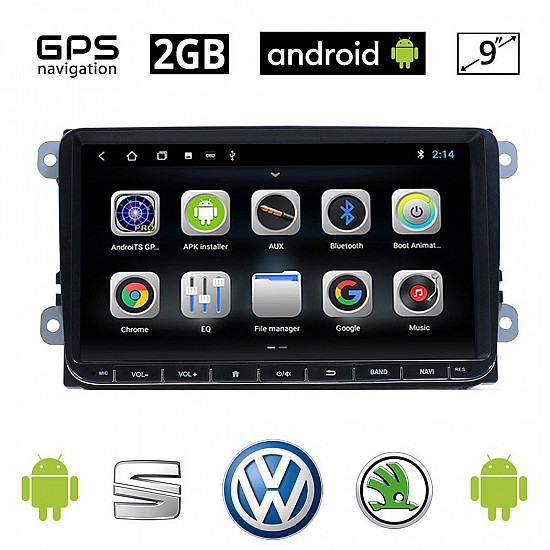 VOLKSWAGEN VW SKODA SEAT 2GB Android οθόνη 9" με GPS WI-FI Playstore Youtube (Golf Polo Passat Octavia 5 6 Leon MP3 USB Video Radio ΟΕΜ Bluetooth 9051A2 ηχοσύστημα αυτοκίνητου OEM Mirrorlink)