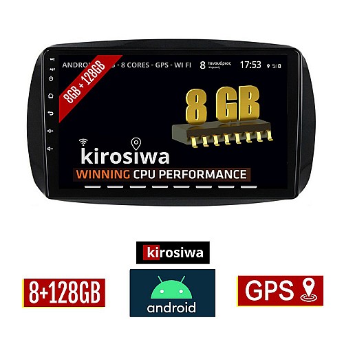 KIROSIWA 8GB + 128GB SMART 453 (μετά το 2016) Android οθόνη αυτοκίνητου με GPS WI-FI (ηχοσύστημα αφής 9" ιντσών FORTWO OEM Youtube Playstore MP3 USB Radio Bluetooth Mirrorlink DSP Apple Carplay Android Auto 4G Sim Card 4x60W, AUX) RX-9739