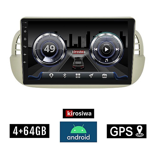 KIROSIWA 4+64GB FIAT 500 (2008 - 2015) Android οθόνη αυτοκίνητου 4GB με GPS WI-FI (ηχοσύστημα αφής 9" ιντσών OEM Youtube Playstore MP3 USB Radio Bluetooth Mirrorlink  DSP 4x60W Apple Carplay Android Auto 4G SIM card άσπρο) WH-4348