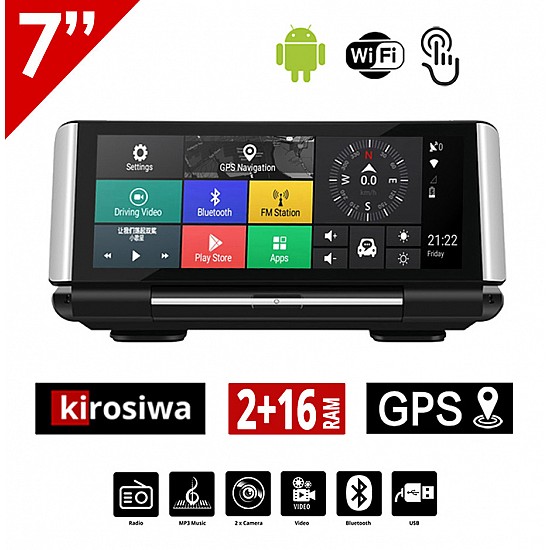 Media Station Kirosiwa Android 2GB GPS 7" ιντσών για το ταμπλό του αυτοκινήτου (WI-FI Playstore USB Youtube DVR καταγραφικό οθόνη Ελληνικός πλοηγός GPS Bluetooth Mirrorlink Universal 4x60W ηχοσύστημα ραδιόφωνο) KLS-8069