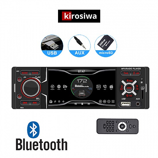 Radio-USB αυτοκινήτου Kirosiwa με έγχρωμη οθόνη αφής 4'' ιντσών Bluetooth MP3 Video (1-DIN multimedia ανοιχτή ακρόαση 4x60W radio microSD 1DIN ηχοσύστημα MP5 universal) KLS-8115