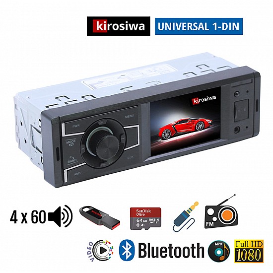 Radio-USB Kirosiwa 4'' ιντσών με Bluetooth MP3 Video (1-DIN έγχρωμη οθόνη 1DIN multimedia ηχοσύστημα ράδιο αυτοκινήτου ανοιχτή ακρόαση 4x60W MP3 MP5 microSD universal) KLS-8117