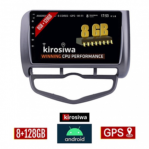 KIROSIWA 8GB + 128GB HONDA JAZZ (2002 - 2008) CLIMA Android οθόνη αυτοκίνητου με GPS WI-FI (ηχοσύστημα αφής 9" ιντσών OEM Youtube Playstore MP3 USB Radio Bluetooth Mirrorlink DSP Apple Carplay Android Auto 4G Sim Card 4x60W, AUX) AC-4527