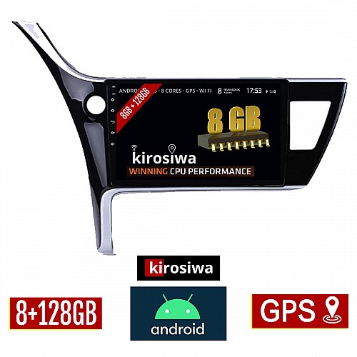 KIROSIWA 8GB + 128GB TOYOTA COROLLA (2017 - 2019) Android οθόνη αυτοκίνητου με GPS WI-FI (ηχοσύστημα αφής 10" ιντσών OEM Youtube Playstore MP3 USB Radio Bluetooth Mirrorlink DSP Apple Carplay Android Auto 4G Sim Card 4x60W, AUX) RX-9756