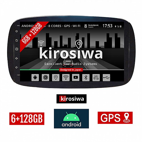 KIROSIWA 6+128GB SMART 453 (μετά το 2016) Android οθόνη αυτοκίνητου 6GB με GPS WI-FI (ηχοσύστημα αφής 9" ιντσών FORTWO OEM Youtube Playstore MP3 USB Radio Bluetooth Mirrorlink DSP Apple Carplay Android Auto 4G SIM card AUX, 4x60W) KR-77198