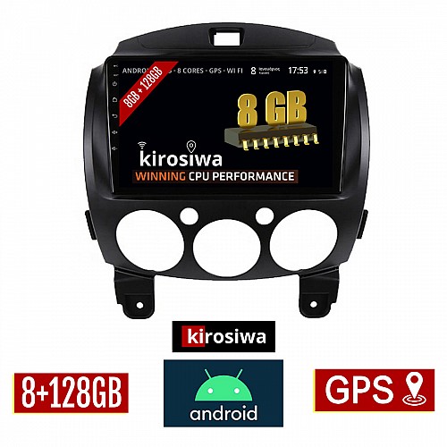 KIROSIWA 8GB + 128GB MAZDA 2 (2007 - 2014) Android οθόνη αυτοκίνητου με GPS WI-FI (ηχοσύστημα αφής 9" ιντσών OEM Youtube Playstore MP3 USB Radio Bluetooth Mirrorlink DSP Apple Carplay Android Auto 4G Sim Card 4x60W, AUX) RX-9398
