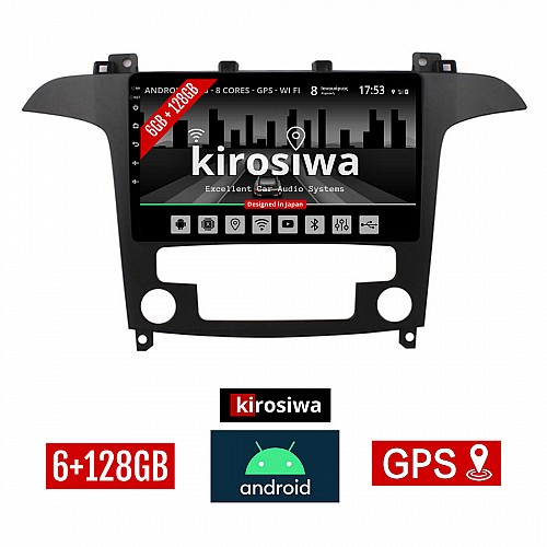KIROSIWA 6+128GB FORD S-MAX 2006 - 2014 (με αυτόματο κλιματισμό) Android οθόνη αυτοκίνητου 6GB με GPS WI-FI (ηχοσύστημα αφής 9" ιντσών OEM Youtube Playstore MP3 USB Radio Bluetooth Mirrorlink DSP Apple Carplay Android Auto 4G SIM card 4x60W) RX-9722