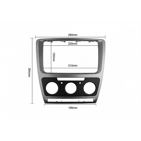 Πρόσοψη Skoda Octavia (2004 - 2013) Manual Air Condition (εργοστασιακού τύπου οθόνη 9" ιντσών Group VAG 2-DIN πλαίσιο για ηχοσύστημα ή οθόνη αυτοκινήτου ασημί ασημένιο γκρι 2DIN φιλέτο 2 DIN)