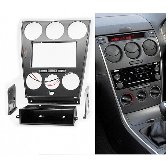 Πρόσοψη Mazda 6 (2002 - 2008) Manual Air Condition (2-DIN πλαίσιο για ηχοσύστημα ή οθόνη αυτοκινήτου 2DIN μαύρη φιλέτο 2 DIN)