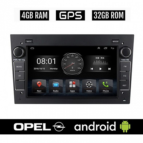 OPEL 4GB Android για CORSA C D ASTRA H G VECTRA ZAFIRA MERIVA οθόνη αυτοκίνητου με GPS WI-FI (Youtube Playstore 32GB ROM RAM ηχοσύστημα αφής 7" ιντσών OEM MP3 USB Bluetooth Mirrorlink εργοστασιακή μαύρη) OP43-4GB