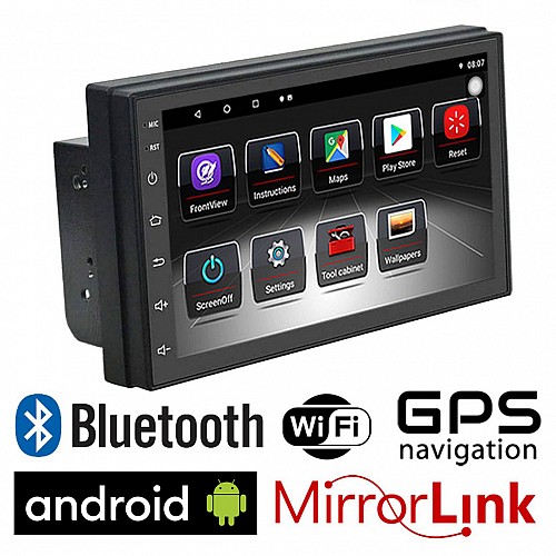 Android οθόνη αφής 2GB με WI-FI GPS USB (Ελληνική γλώσσα 2 DIN 7′' ιντσών Youtube OBD ηχοσύστημα αυτοκινήτου OEM 2DIN Playstore, 4x60W, AUX, Universal, Mirrorlink, Bluetooth) 7011A