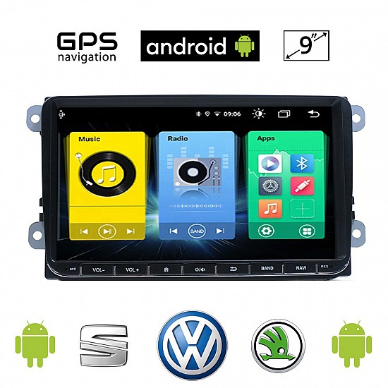 VOLKSWAGEN VW SKODA SEAT Android οθόνη 9" με GPS WI-FI Playstore Youtube (Golf Polo Passat Octavia 5 6 Leon MP3 USB Video Radio ΟΕΜ Bluetooth 9021A ηχοσύστημα αυτοκίνητου OEM Mirrorlink)