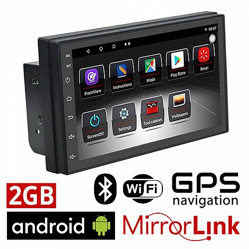 Android οθόνη αφής 2GB με WI-FI GPS USB (Ελληνική γλώσσα 2 DIN 7′' ιντσών Youtube OBD ηχοσύστημα αυτοκινήτου OEM 2DIN Playstore, 4x60W, AUX, Universal, Mirrorlink, Bluetooth) 7011A2