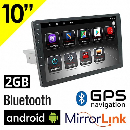 1DIN 10" ιντσών 2GB Android οθόνη αυτοκινήτου με GPS (αφής, F102, WI-FI, Youtube, USB, 1DIN, MP3, MP5, ηχοσύστημα, Bluetooth, Mirrorlink, Universal, 4x60W, AUX)