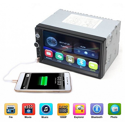 7" Double Din (ΕΛΛΗΝΙΚΟ ΜΕΝΟΥ) 2DIN Car Player Stereo FM Radio Mirror Link Bluetooth USB AUX YH-8702