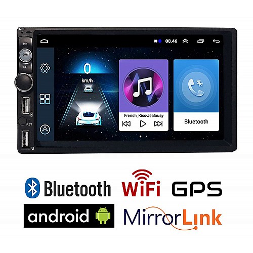 Ηχοσύστημα Android - 2GB με οθόνη αφής 7" ιντσών και 2 USB μπροστά (GPS, WI-FI, Bluetooth, Internet, Youtube, USB, Playstore, Google Maps, Radio, ανοιχτή ακρόαση, MP5, ηχοσύστημα, 2 DIN, αυτοκινήτου, 4x60W, Universal, Mirrorlink) 8183G