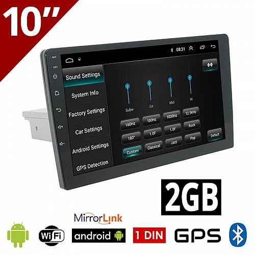 CAMERA + 1DIN 10" ιντσών 2GB Android οθόνη αυτοκινήτου με GPS (αφής, WI-FI, Youtube, USB, 1DIN, MP3, MP5, ηχοσύστημα, Bluetooth, Mirrorlink, Universal, 4x60W, AUX) 4927