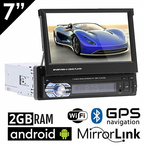 CAMERA + Android (2GB) αναδιπλούμενη οθόνη 7" ιντσών με GPS (ηχοσύστημα αυτοκινήτου WI-FI, Youtube, USB, 1DIN, MP3, MP5, Bluetooth, Mirrorlink, 4x60W) 4944