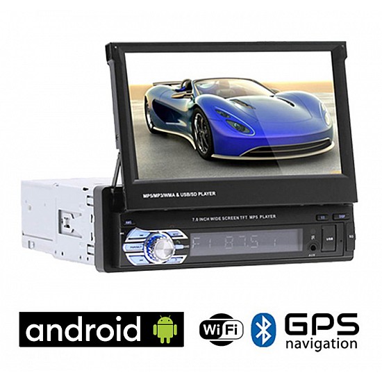 CAMERA + Android αναδιπλούμενη οθόνη 7" ιντσών με GPS (ηχοσύστημα αυτοκινήτου WI-FI, Youtube, USB, 1DIN, MP3, MP5, Bluetooth, Mirrorlink, 4x60W) 4959