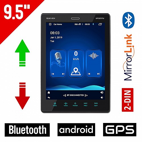Android ρυθμιζόμενη καθ' ύψος 2GB οθόνη αυτοκινήτου 9,5" ιντσών με Ελληνικό GPS (playstore WI-FI youtube USB 2DIN MP3 MP5 bluetooth 4x60W) 9540A