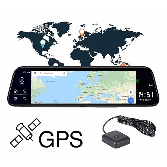 Android 2+32GB καθρέφτης αυτοκινήτου με Ελληνικό GPS, οθόνη αφής 10" ιντσών, Bluetooth και κάμερα οπισθοπορείας (Playstore Google Maps Youtube Spotify 2GB 32GB καταγραφικό σύστημα 2 κάμερες IPS HD G-Sensor DVR καταγραφικό αντικλεπτικό)