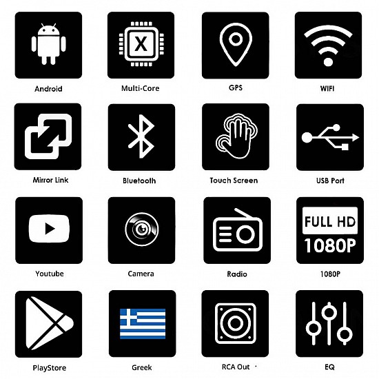 Οθόνη αυτοκίνητου Android με Ελληνικό GPS WiFi GS09 με Bluetooth (Full Touch, Youtube, Playstore, MP3, USB, Video, Ραδιόφωνο, Google Maps)