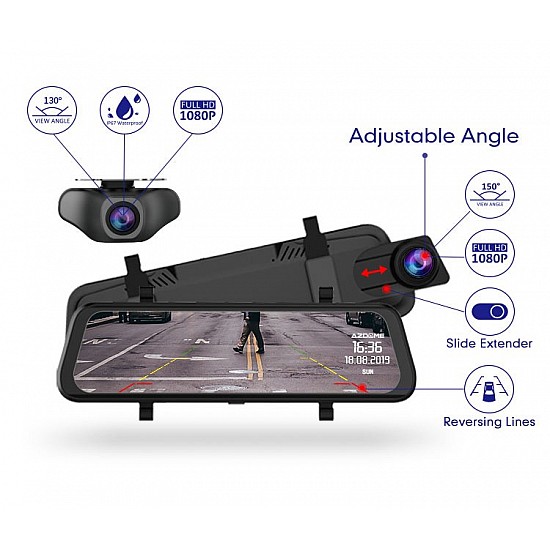 Καταγραφικό σύστημα αυτοκινήτου με οθόνη αφής 10" ιντσών και δύο κάμερες (DVR καταγραφικό, καθρέφτης, κάμερα οπισθοπορείας, προστασίας, καθρέπτης, monitor recorder usb HD MP5 έγχρωμη TFT LCD oem video camera in)