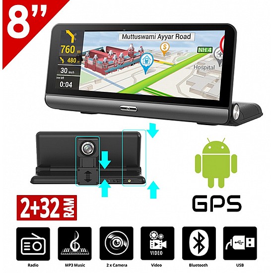 Android GPS Station 8" ιντσών για το ταμπλό του αυτοκινήτου (2GB WI-FI Playstore USB Youtube DVR καταγραφικό οθόνη Ελληνικός πλοηγός GPS Bluetooth Mirrorlink Universal 4x60W ηχοσύστημα ραδιόφωνο) TM421