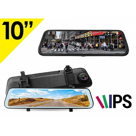 Καθρέφτης αυτοκινήτου με 2 κάμερες (μπροστά και πίσω) και οθόνη αφής 10" ιντσών (καταγραφικό σύστημα DVR καθρέπτης κάμερα οπισθοπορείας προστασίας android οθόνη camera εργοστασιακού τύπου monitor recorder usb HD MP5 LCD oem video)