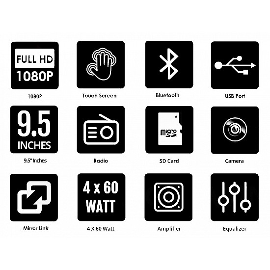 Οθόνη 1-DIN ρυθμιζόμενη καθ' ύψος 9,5" ιντσών αφής με Apple CarPlay, Android Auto (USB Bluetooth Mirrorlink multimedia MP5 αυτοκινήτου HD 1DIN MP3 4 x 60W universal)
