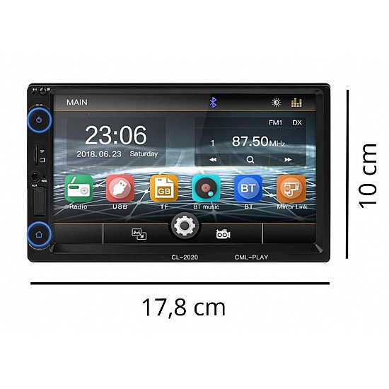 Οθόνη αυτοκινήτου 7" ιντσών αφής (Mirrorlink Bluetooth USB Ελληνικό μενού FM Multimedia 2DIN MP3 MP5 4x60W) 2020DT