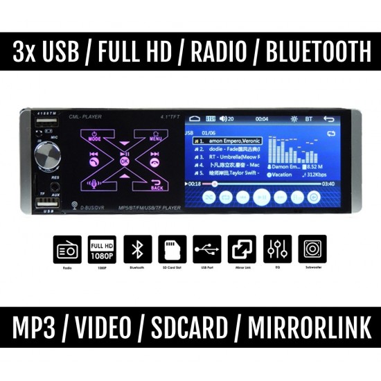 Oθόνη αφής 4" ιντσών αυτοκινήτου με 3 USB (Bluetooth ανοιχτή ακρόαση 1DIN 4x60W ραδιόφωνο MP3 MP5 video 1 DIN camera mirrorlink universal ηχοσύστημα αυτοκινήτου) 4188