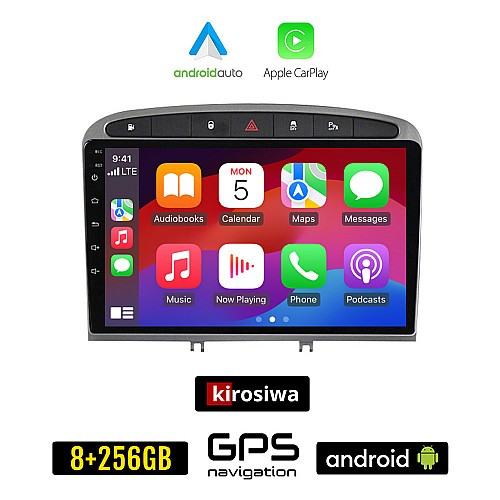 KIROSIWA PEUGEOT 308 (2007 - 2012) Android οθόνη αυτοκίνητου 8GB + 256GB με GPS WI-FI (ηχοσύστημα αφής 9" ιντσών OEM Android Auto Apple Carplay Youtube Playstore MP3 USB Radio Bluetooth Mirrorlink εργοστασιακή, 4x60W, AUX)
